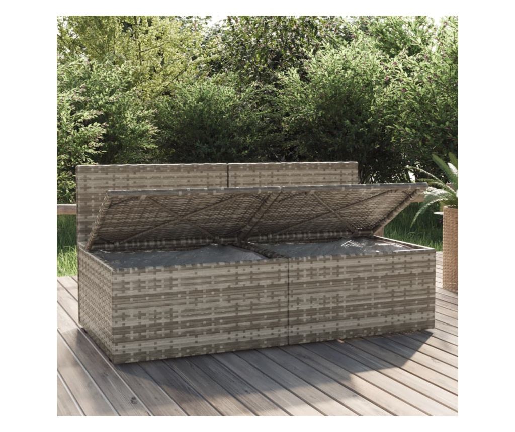 Градински диван за двама със сиви възглавници, полиратан - 3