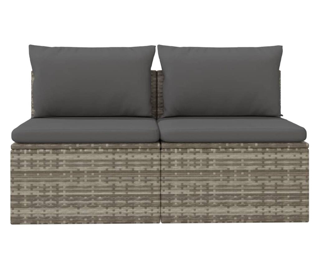 Градински диван за двама със сиви възглавници, полиратан - 4