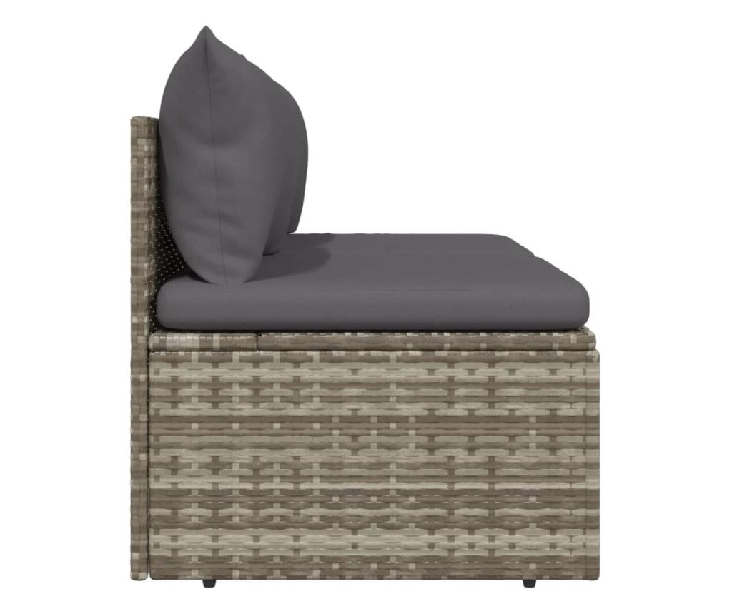 Градински диван за двама със сиви възглавници, полиратан - 5