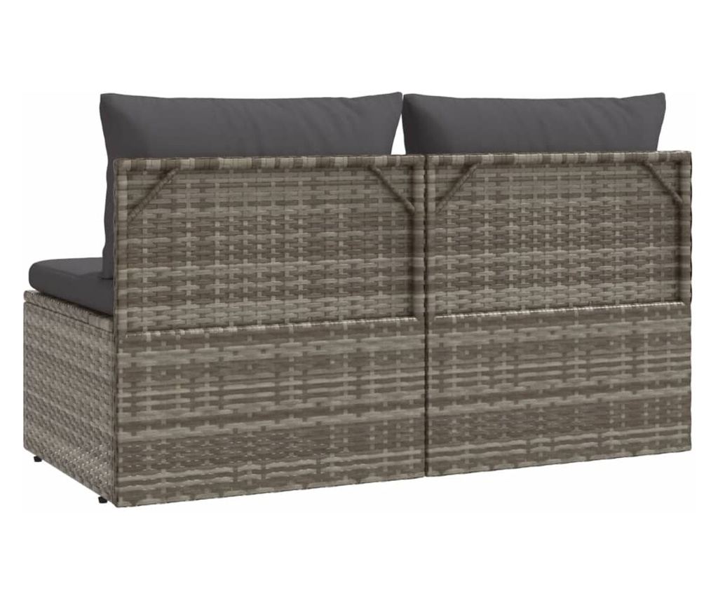 Градински диван за двама със сиви възглавници, полиратан - 6