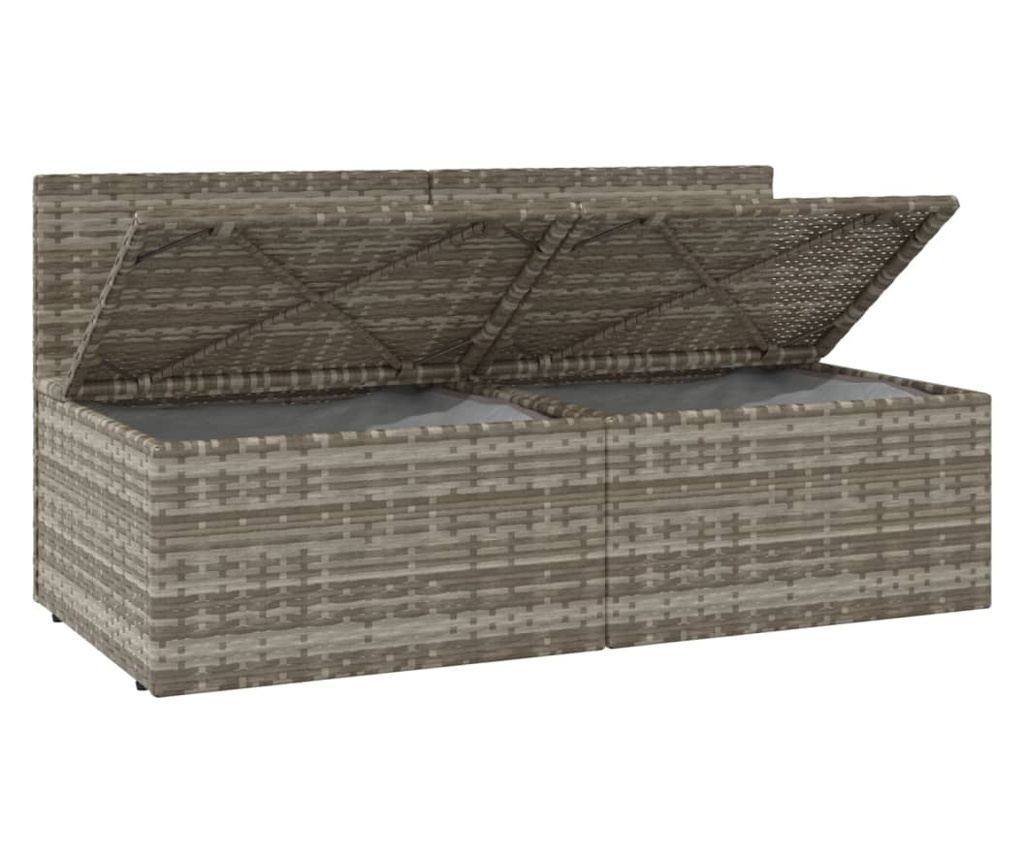 Градински диван за двама със сиви възглавници, полиратан - 7