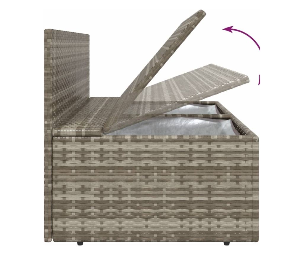 Градински диван за двама със сиви възглавници, полиратан - 8