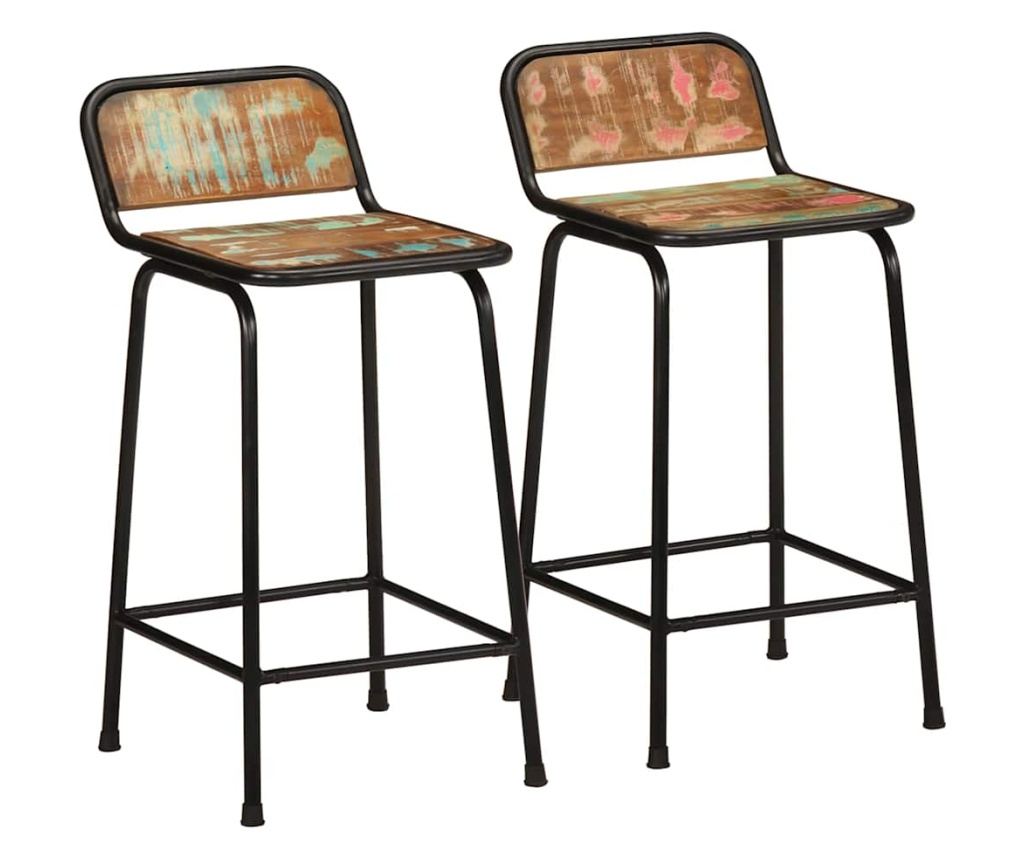 Barski stoli 2 kosa 46x35,5x80 cm Masiven predelan les - 2