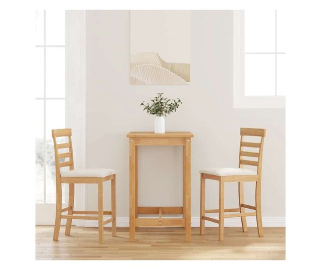 Barski stoli z blazinami - 2 kosa masivnega lesa kavčukovca - naravna