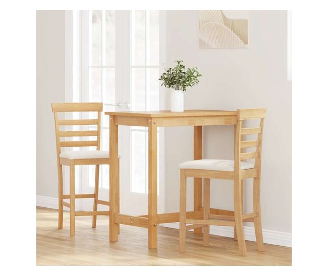 Barski stoli z blazinami - 2 kosa masivnega lesa kavčukovca - naravna