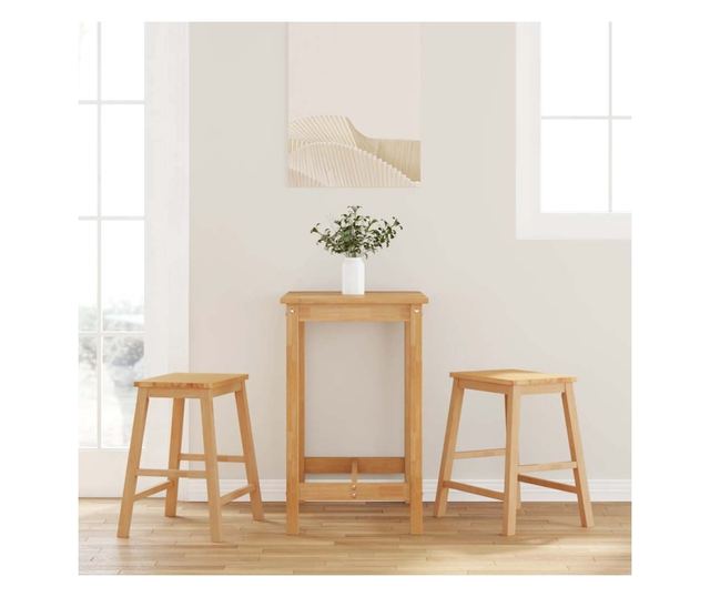 Komplet 2 barskih stolov iz masivnega kavčukovega lesa