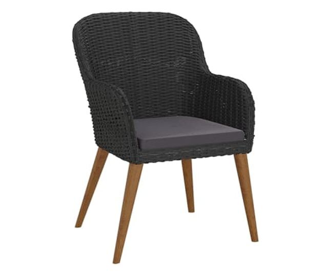 Комплект градински мебели, 7 части, с възглавници, черен