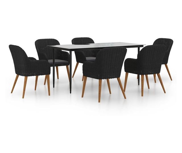 Комплект градински мебели, 7 части, с възглавници, черен