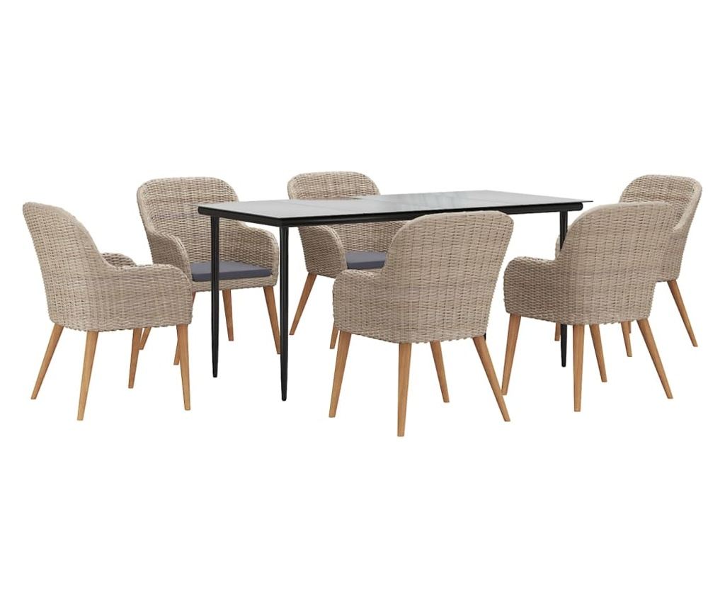 Комплект градински мебели, 7 части, с възглавници, кафяв - 3