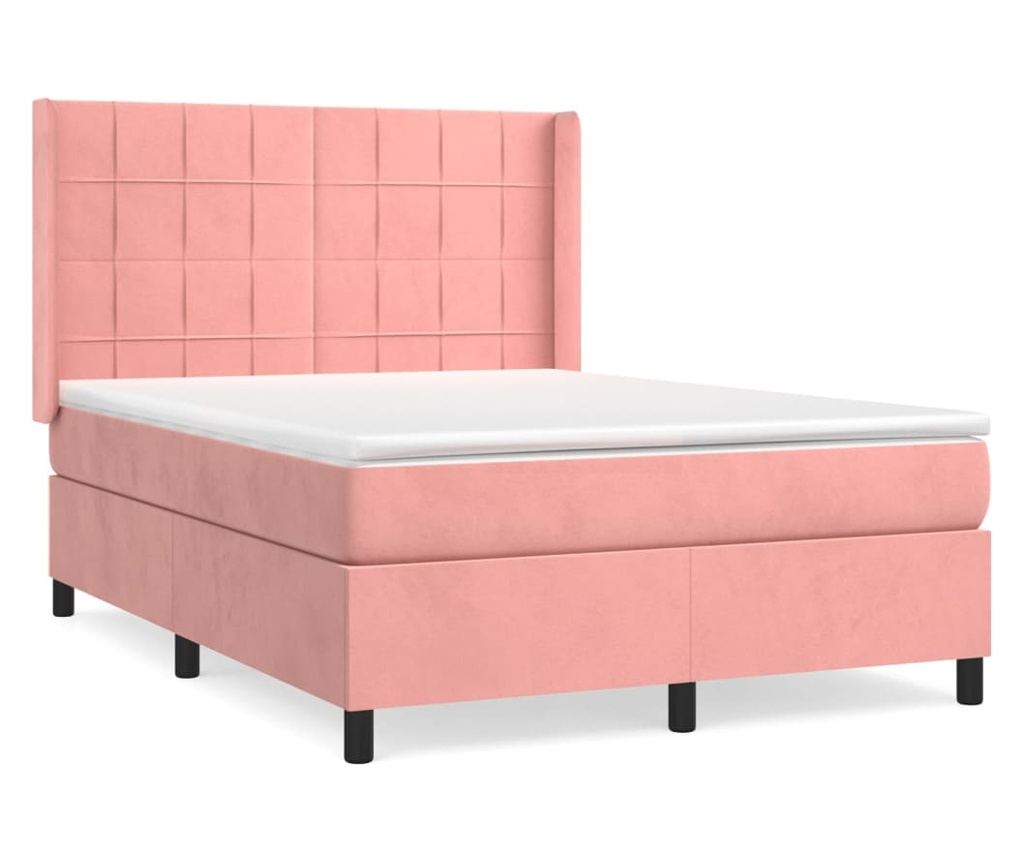 Boxspring postelja z vzmetnico, roza, 140x200 cm, žamet - 2
