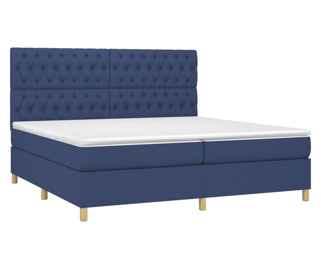 Пружинно легло с матрак и LED, синьо, 200x200 см, текстил