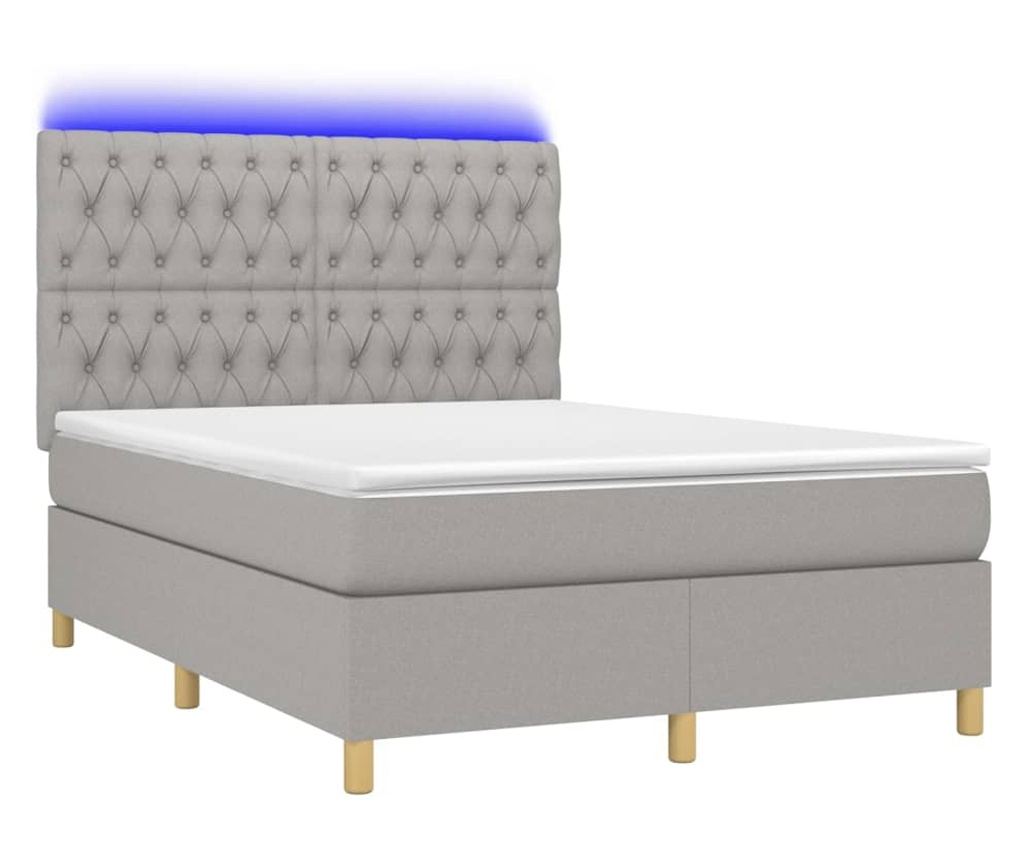 Postelový rám s matrací a LED, světle šedá, 140x200 cm, textil - 2