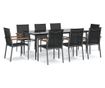 Градински комплект мебели, 9 части, Черен, Текстилен и Стоманен thumbnail 2