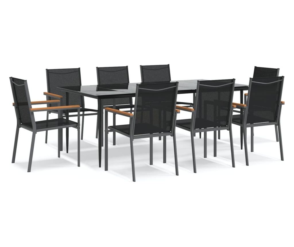 Градински комплект мебели, 9 части, Черен, Текстилен и Стоманен - 2