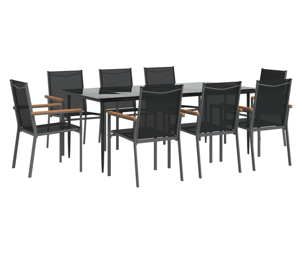 Градински комплект мебели, 9 части, Черен, Текстилен и Стоманен - 3