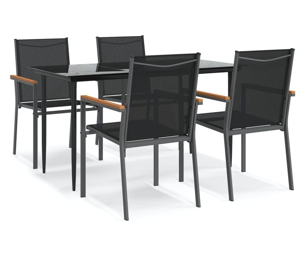 Vrtni namještaj, 5 komada, crni, tekstilen i čelik - 2