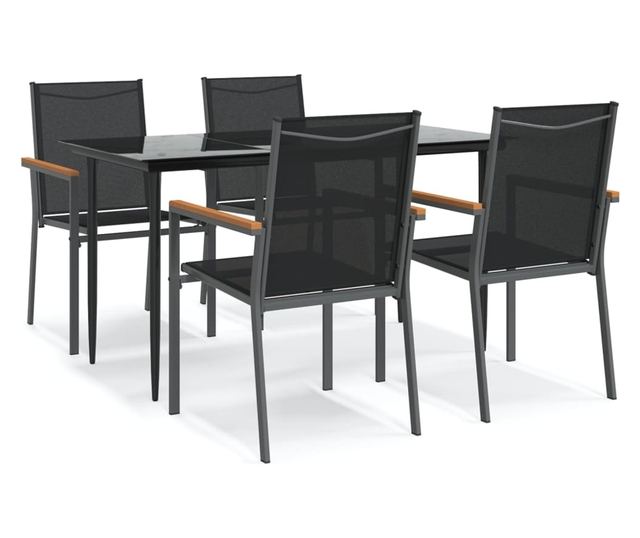 Градински комплект мебели, 5 части, Черен, Текстилен и Стомана