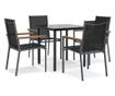 Градински комплект мебели, 5 части, Черен, Текстилен и Стомана