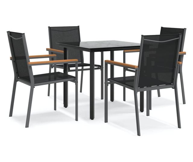 Градински комплект мебели, 5 части, Черен, Текстилен и Стомана