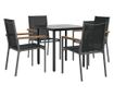 Градински комплект мебели, 5 части, Черен, Текстилен и Стомана