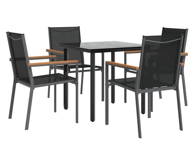 Градински комплект мебели, 5 части, Черен, Текстилен и Стомана