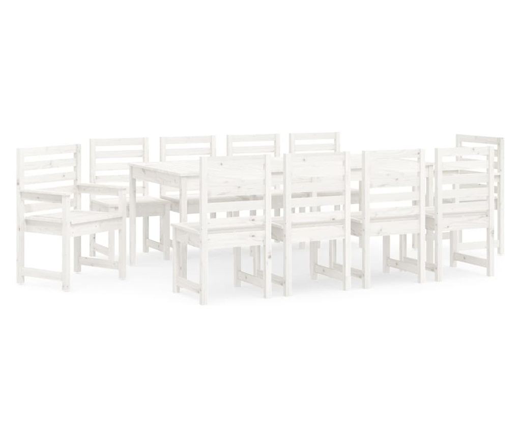 Комплект градински мебели, 11 части, бял, масивна борова дървесина - 2