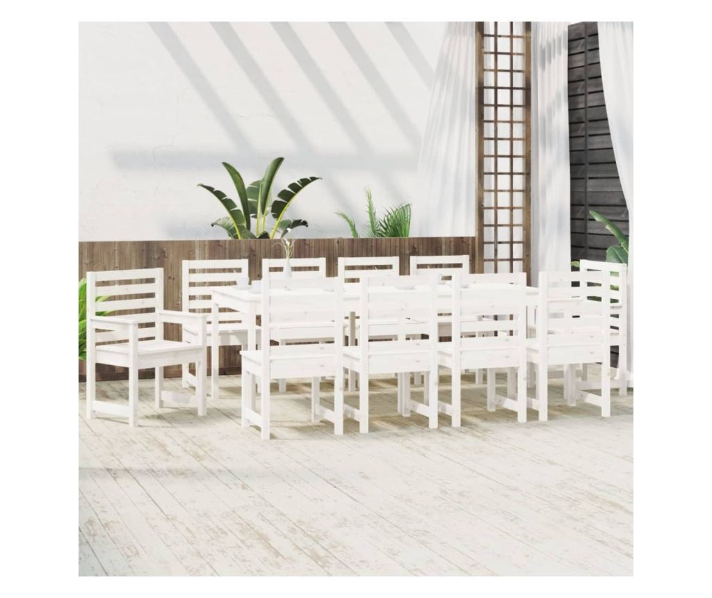 Комплект градински мебели, 11 части, бял, масивна борова дървесина - 3