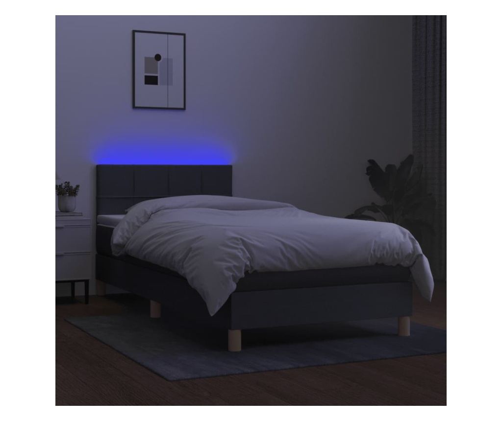 Boxspring krevet s madracem i LED rasvjetom, tamnosivi, 100x200 cm, tekstil - 4
