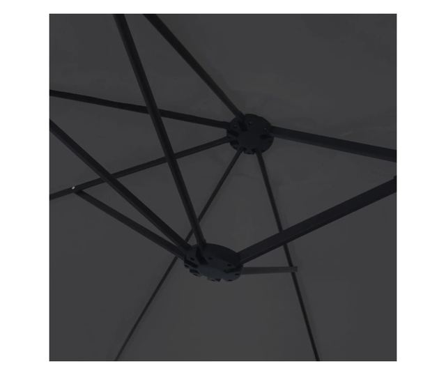 Двоен чадър за слънце с LED осветление, черен, 449x245 см