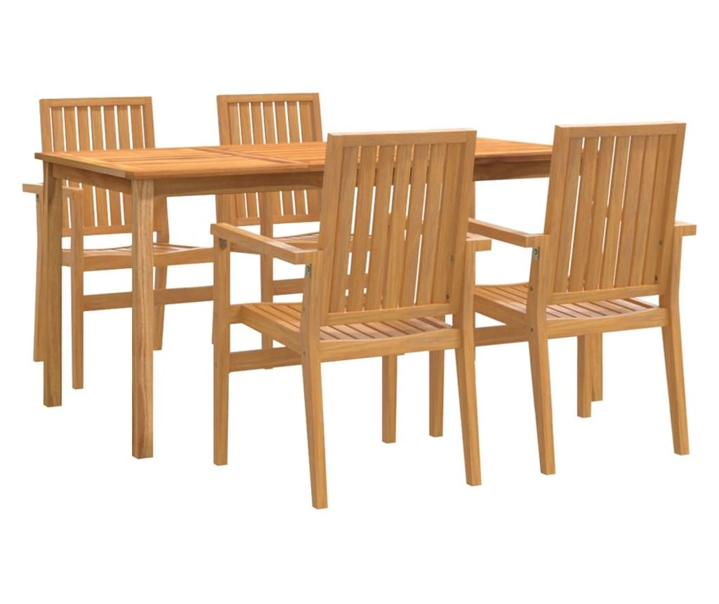 Комплект градински мебели, масивна тикова дървесина, 5 части - 2
