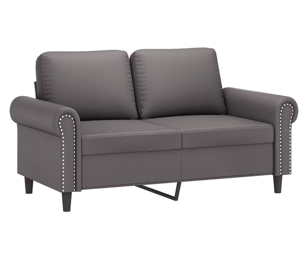 Двуместен диван с възглавници, сив, 120 см, изкуствена кожа - 4