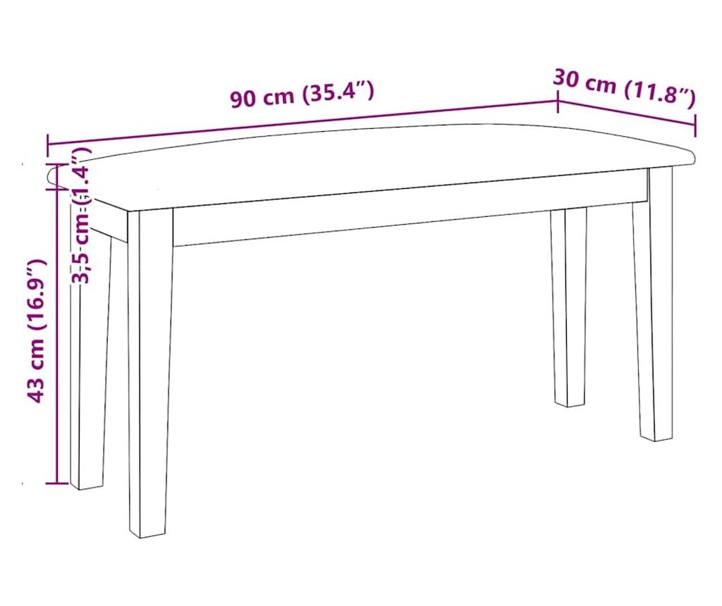 Пейка 90 cm Бяла масивна дървесина Гума - 9