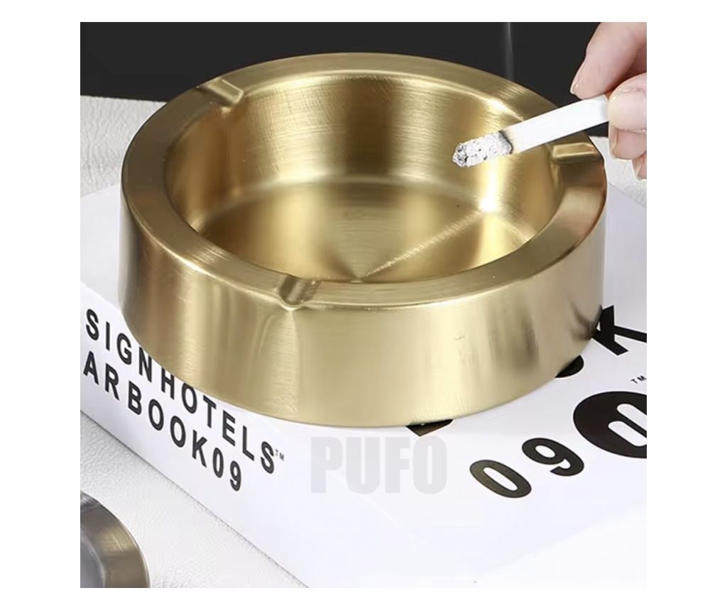 Scrumiera metalica rotunda Pufo Gentle, 12 cm, auriu - 3