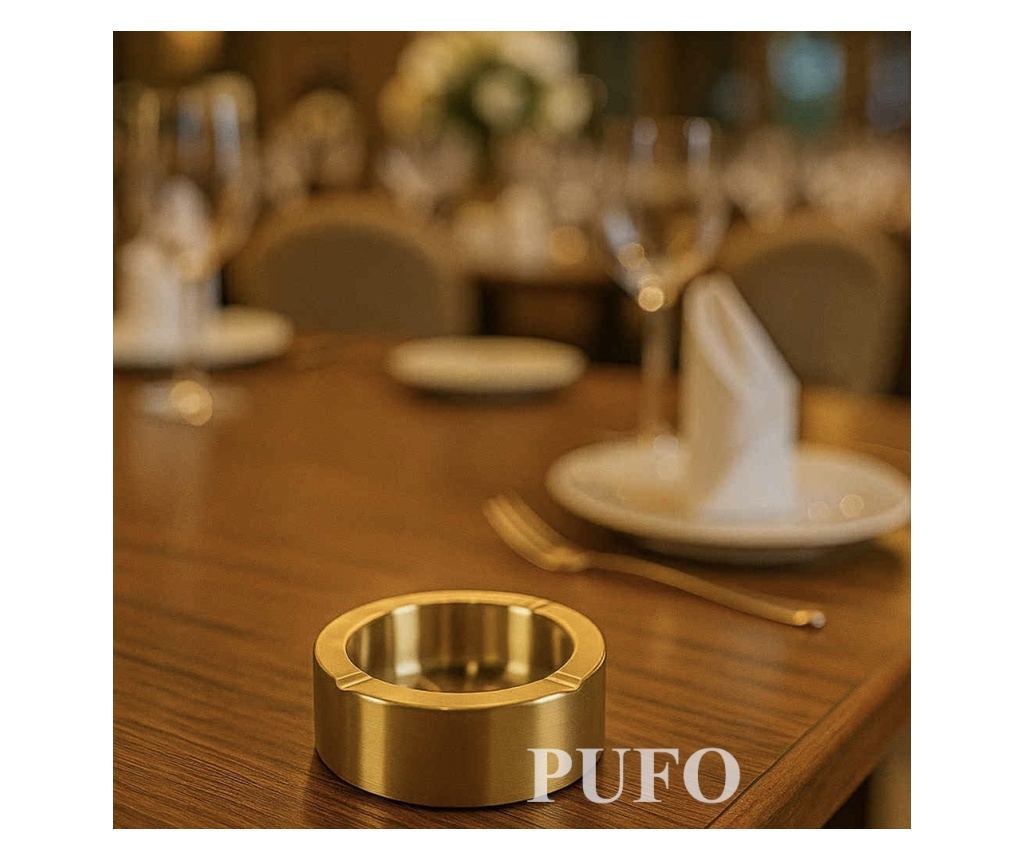 Scrumiera metalica rotunda Pufo Gentle, 12 cm, auriu - 5