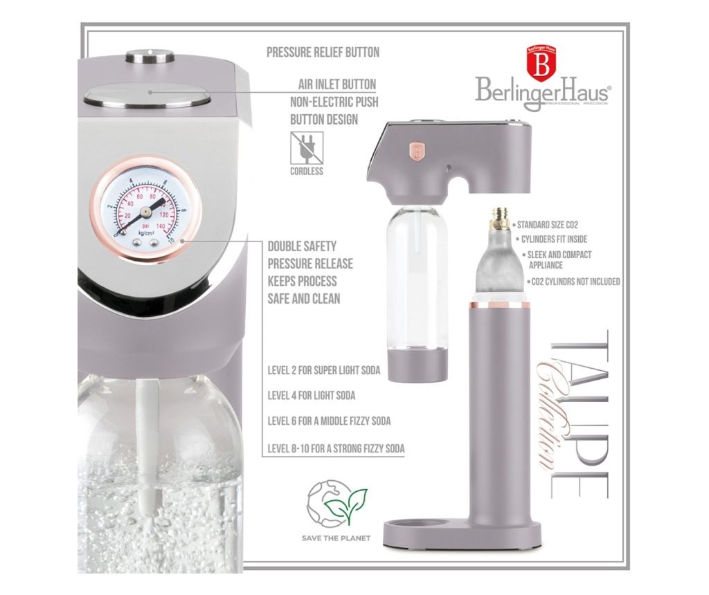Aparat preparare bauturi carbogazoase Taupe Berlinger Haus BH 8558, gri - 6