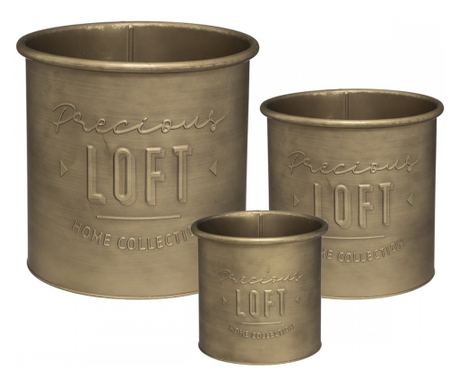 Set 3 ghivece flori Golden Loft, metal, 20.3xH18.5 cm, 24.5xH.23.5 cm, 30xH30.4cm