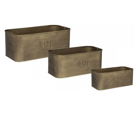 Set 3 jardiniere Gloden Loft, metal, 23x11.5xH9.8 cm, 29.4x13.7xH11.7 cm, 34.5x17xH14.2 cm