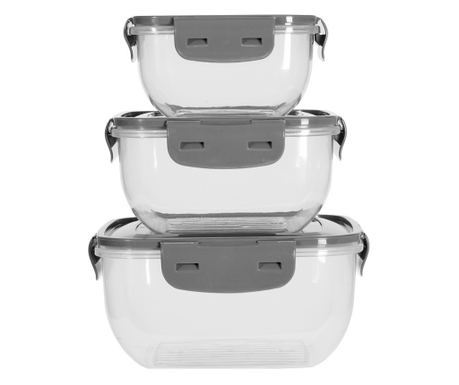 Set 3 caserole Alberta, plastic, gri, 500, 900, 1500 ml