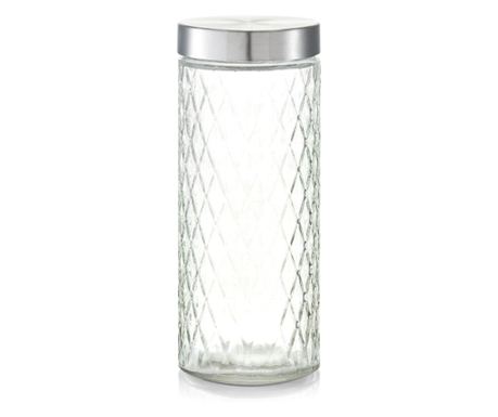 Zeller ételtároló edény, üveg / fém, 2000 ml, átlátszó / ezüst
