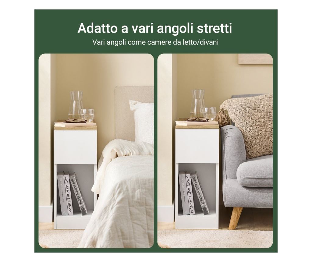 Noční stolek SoBuy se 3 přihrádkami – úzký vysoký stolek z bílého dřeva (25 × 65 × 60 cm) do obýváku, jídelny nebo kuchyně, mode - 3