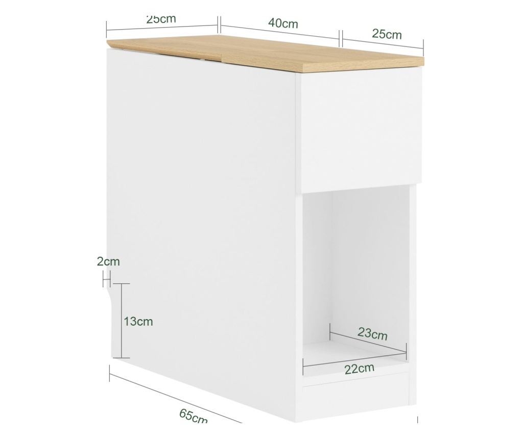 Noční stolek SoBuy se 3 přihrádkami – úzký vysoký stolek z bílého dřeva (25 × 65 × 60 cm) do obýváku, jídelny nebo kuchyně, mode - 5