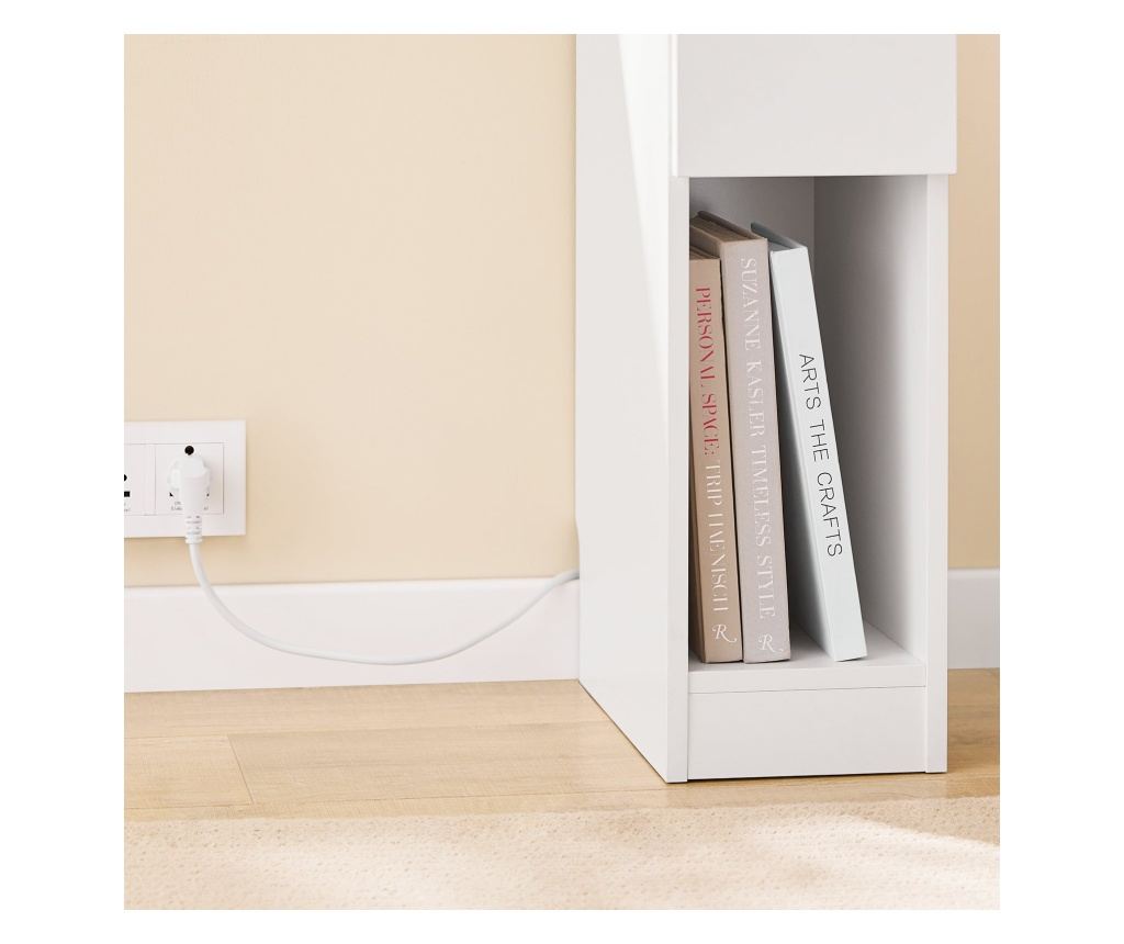 Ozka nočna omarica s predalom in USB priključki, 20 x 35 x 60 cm, bela in lesena, za spalnico ali dnevno sobo, model FBT111-E-WN - 10