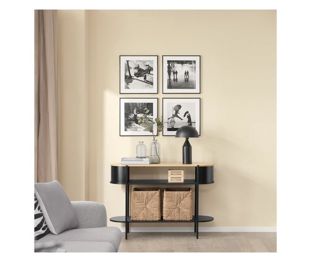 Sodobna konzolna miza SoBuy iz svetlega lesa in črne kovine s policami – prostorsko varčna rešitev za hodnik, dnevno sobo ali pi