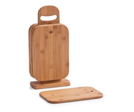 Zestaw 6 desek do krojenia Zeller, bambus, w tym stojak, 15 x 7 x 32 cm