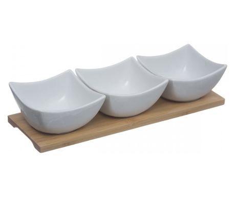 Set servire aperitiv Enna, potelan, bambus, 30x10x6 cm