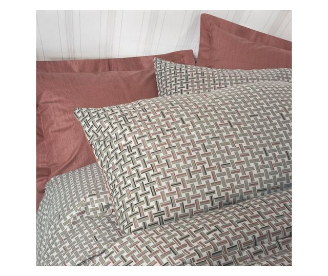 Спален комплект Cotton Box 129CTN4726, 100% памук, 3 части, Завивка 160х220 см, Чаршаф 100х200+30 см, Калъфка 50х70 см, Сив/черв