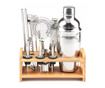 Set Cocktail, 13 accesorii din otel inoxidabil cu suport din Bambus