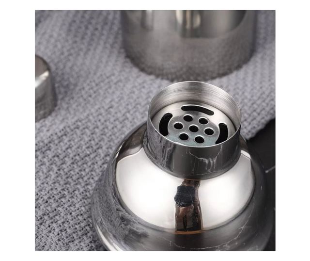 Set Cocktail, 13 accesorii din otel inoxidabil cu suport din Bambus