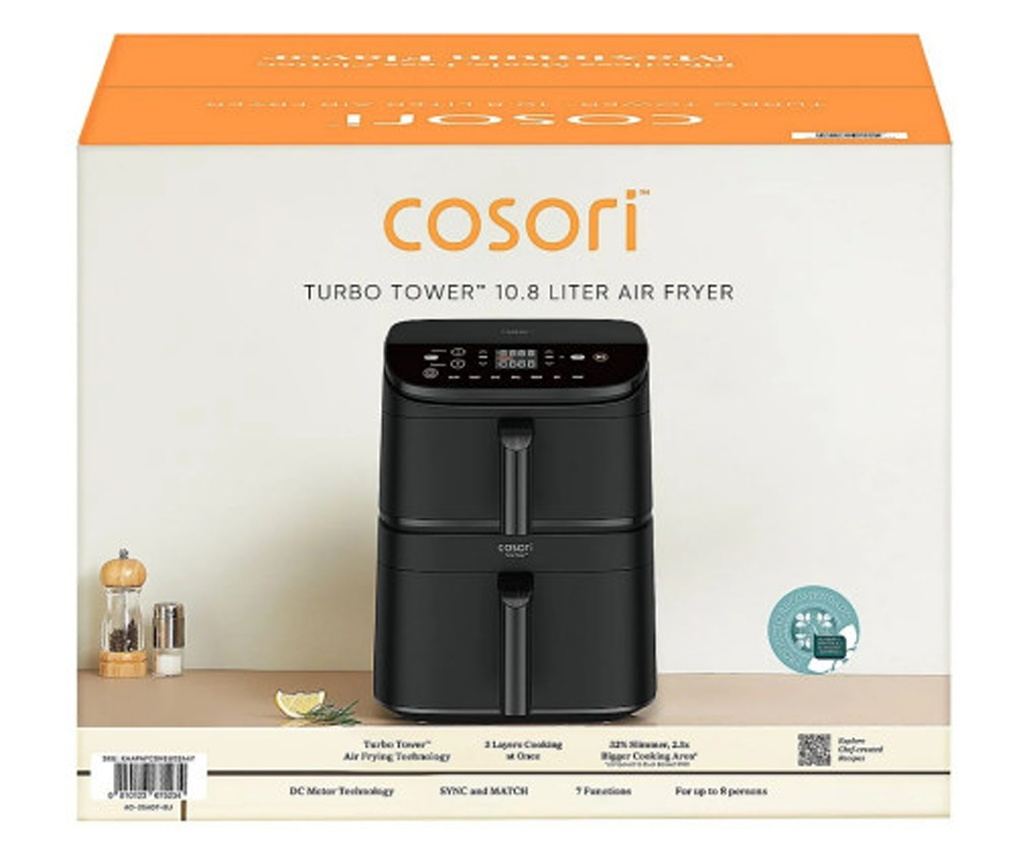 Cosori CAF-DC121 Turbo Tower Friteuză cu Aer Dublă, 2630W, 4.3/6.5 L, 7 ...