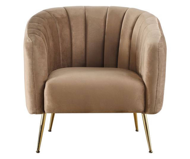 Smeđa baršunasta fotelja Bagy sa zlatnim kromiranim nogama, 78x78x78 cm